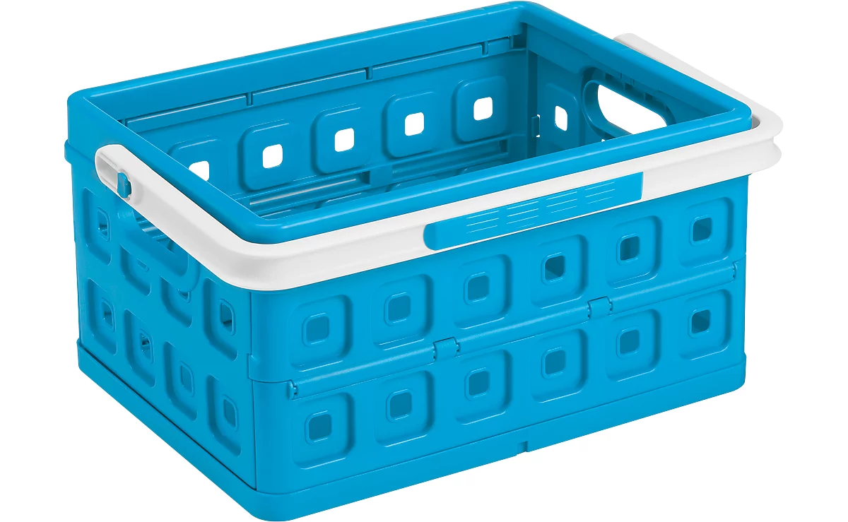 Caja plegable Sunware Square, L 435 x A 310 x H 213 mm, 24 litros, con asa, azul/blanco