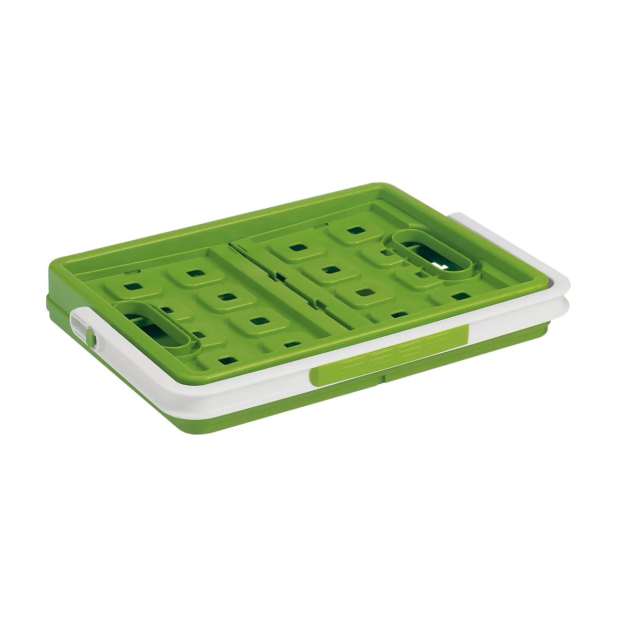 Caja plegable Sunware Square, L 435 x A 310 x H 213 mm, 24 litros, con asa, verde/blanco