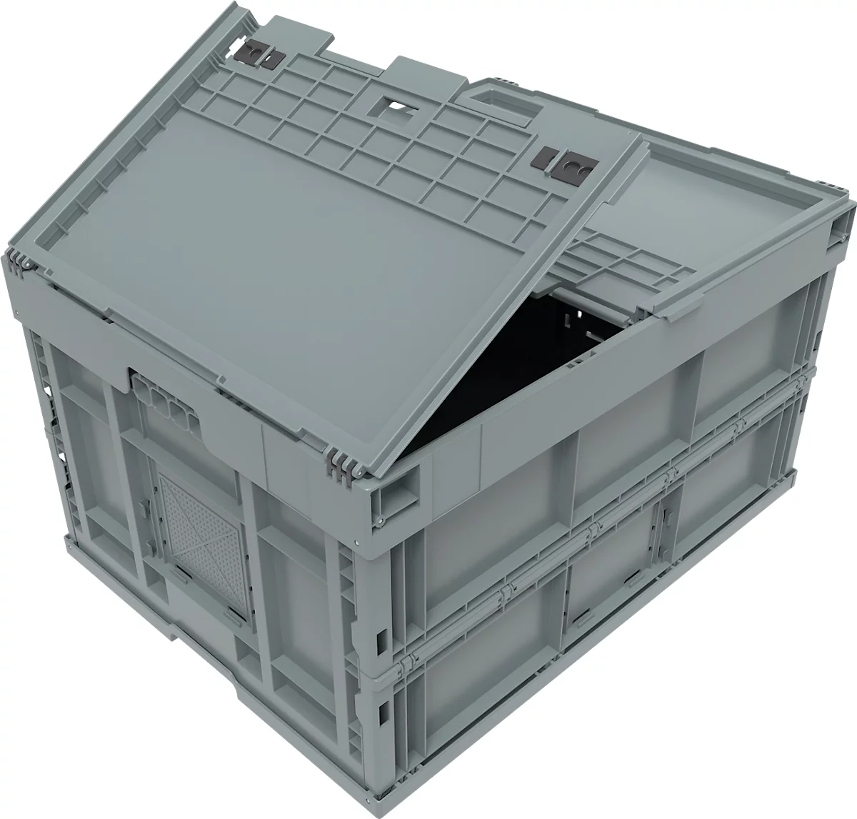 Caja plegable tamaño EURO 8645 DS, con tapa, volumen 171,2 l, con cierre de la sección final, gris