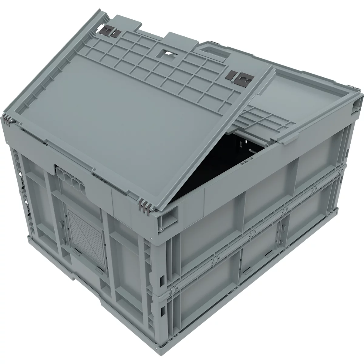 Caja plegable tamaño EURO 8645 DS, con tapa, volumen 171,2 l, con cierre de la sección final, gris