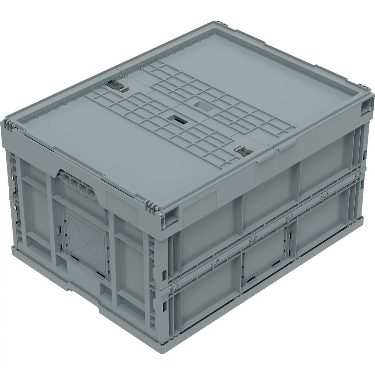 Caja plegable tamaño EURO 8645 DS, con tapa, volumen 171,2 l, con cierre de la sección final, gris