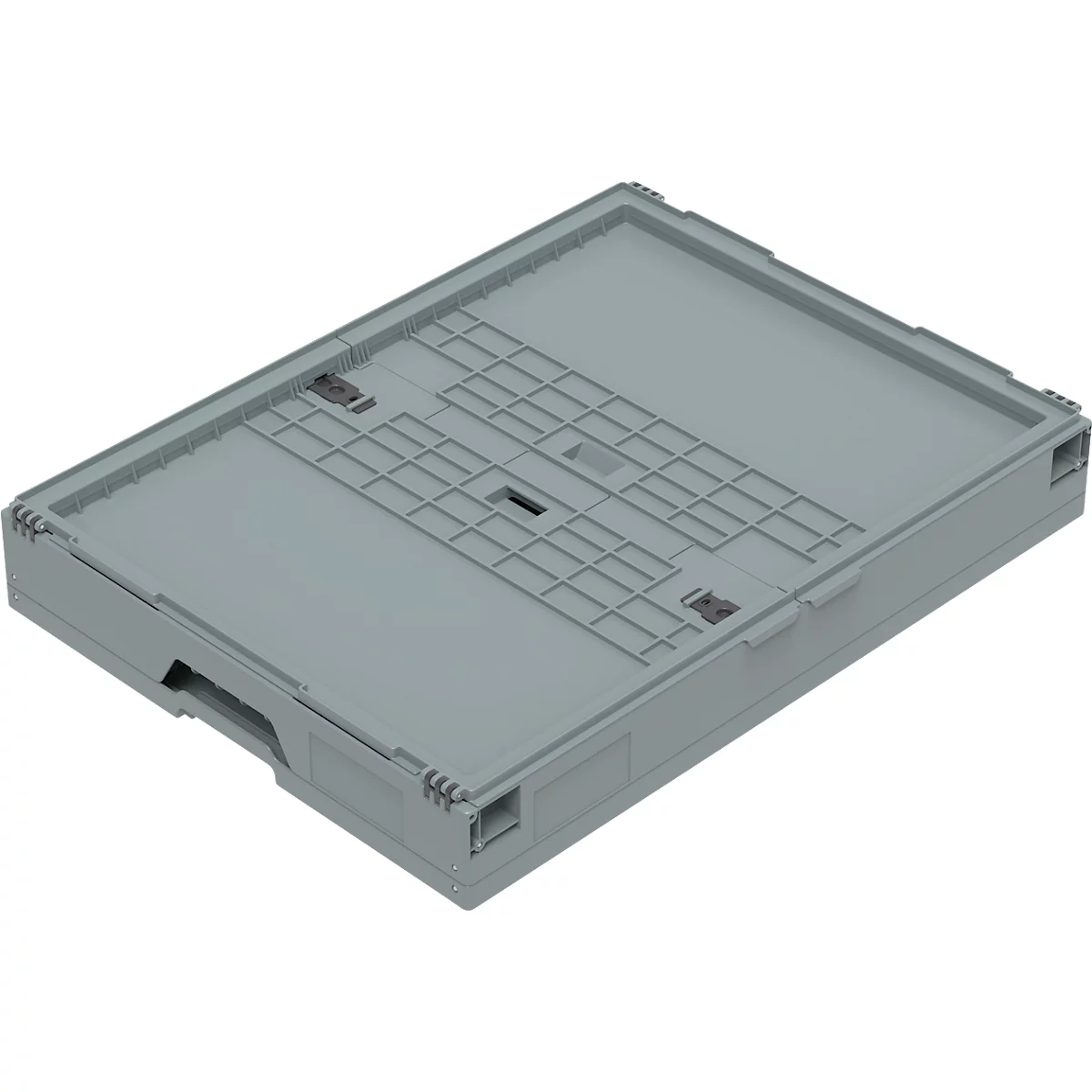 Caja plegable tamaño EURO 8645 DS, con tapa, volumen 171,2 l, con cierre de la sección final, gris