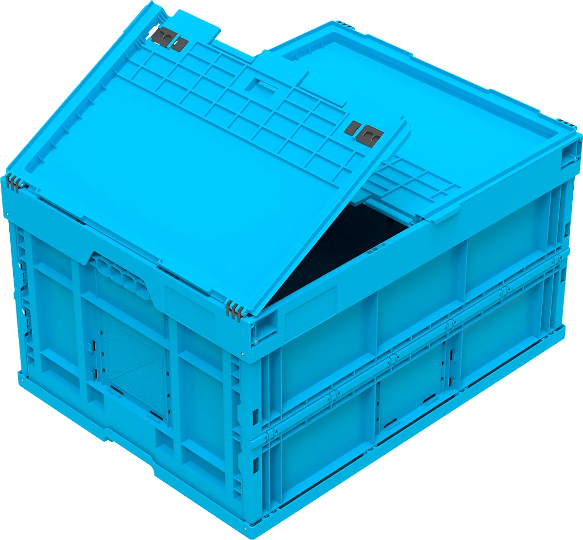 Caja plegable tamaño EURO 8645 DS, con tapa, volumen 171,2 l, con cierre de sección final, azul