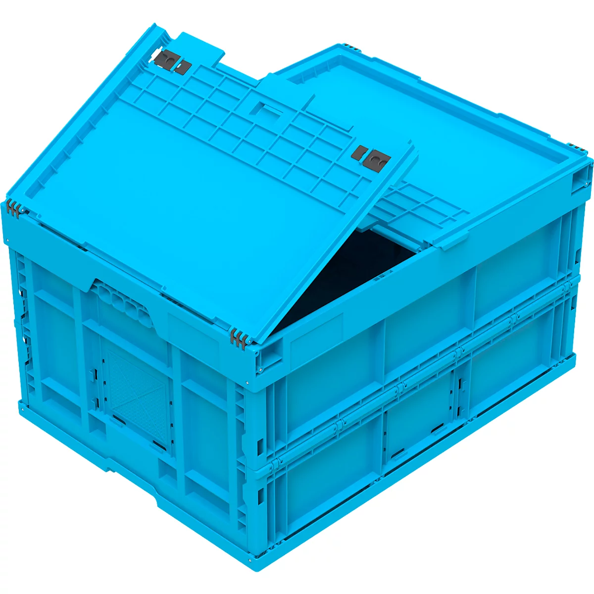 Caja plegable tamaño EURO 8645 DS, con tapa, volumen 171,2 l, con cierre de sección final, azul