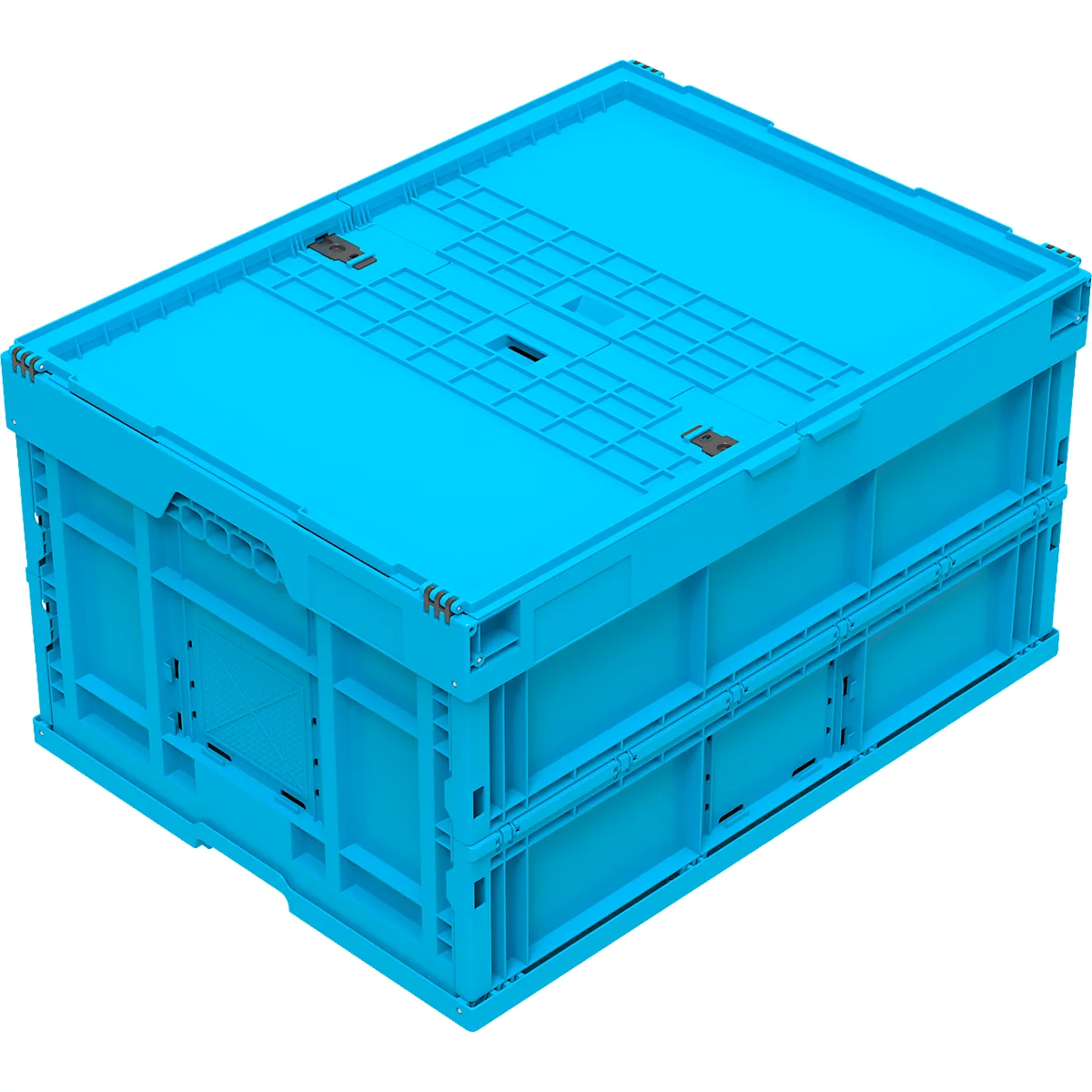 Caja plegable tamaño EURO 8645 DS, con tapa, volumen 171,2 l, con cierre de sección final, azul