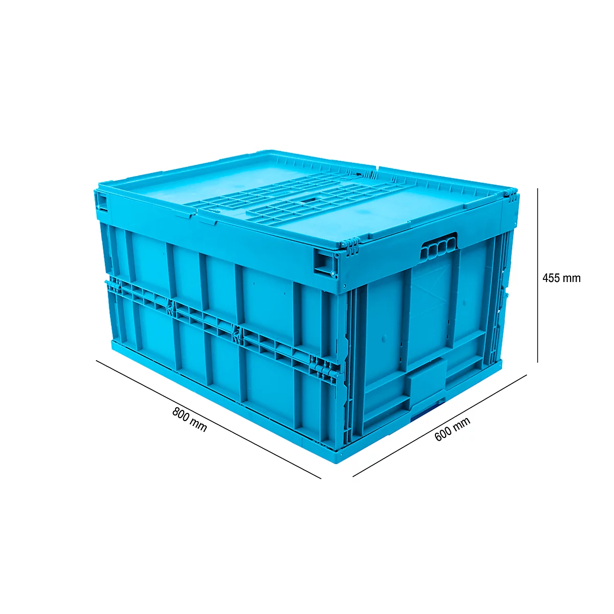 Caja plegable tamaño EURO 8645 DS, con tapa, volumen 171,2 l, con cierre de sección final, azul