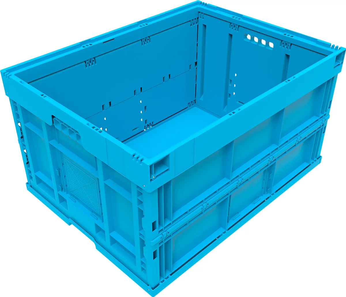 Caja plegable tamaño EURO 8645, sin tapa, volumen 171,2 l, con cierre de la sección final, azul