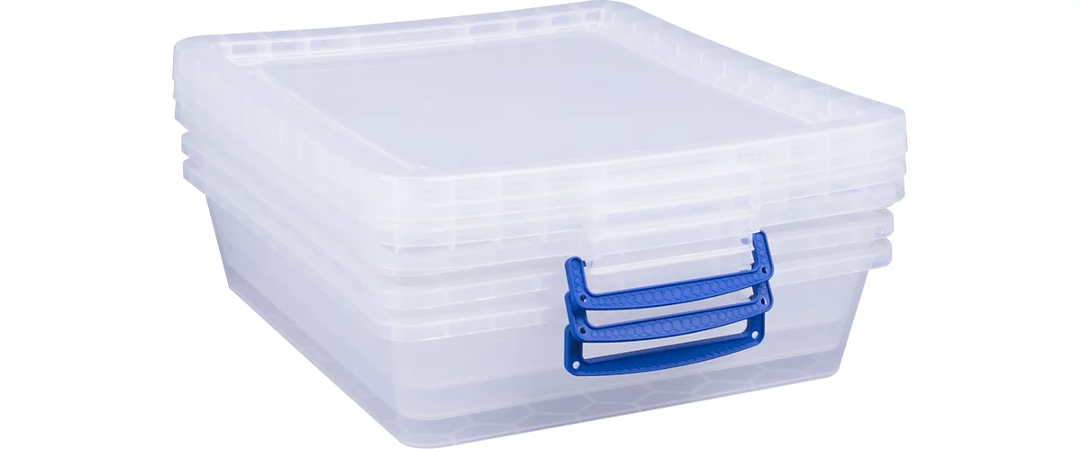 Cajas de almacenaje Really Useful Boxes, transparente, con tapa, 10,5 l, 3 unidades