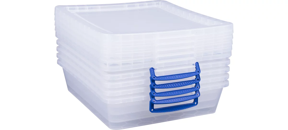 Cajas de almacenaje Really Useful Boxes, transparente, con tapa, 10,5 l, 5 unidades