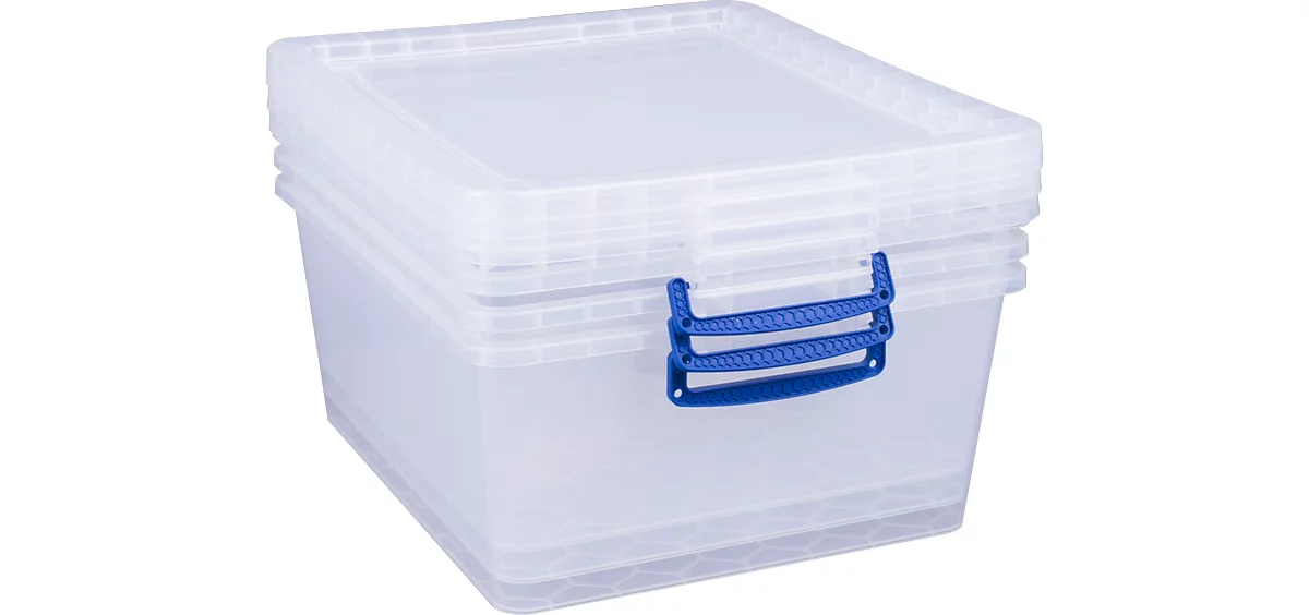 Cajas de almacenaje Really Useful Boxes, transparente, con tapa, 17,5 l, 3 unidades