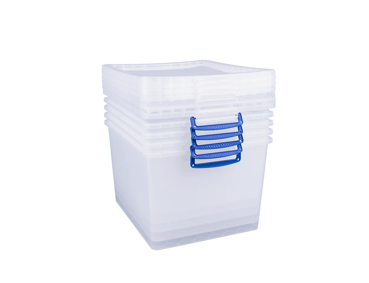 Cajas de almacenaje Really Useful Boxes, transparente, con tapa, 33,5 l, 5 unidades