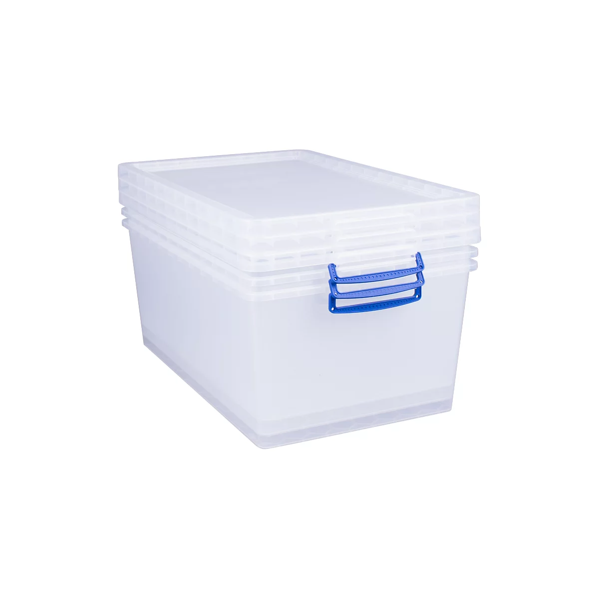 Cajas de almacenaje Really Useful Boxes, transparente, con tapa, 62 l, 3 unidades