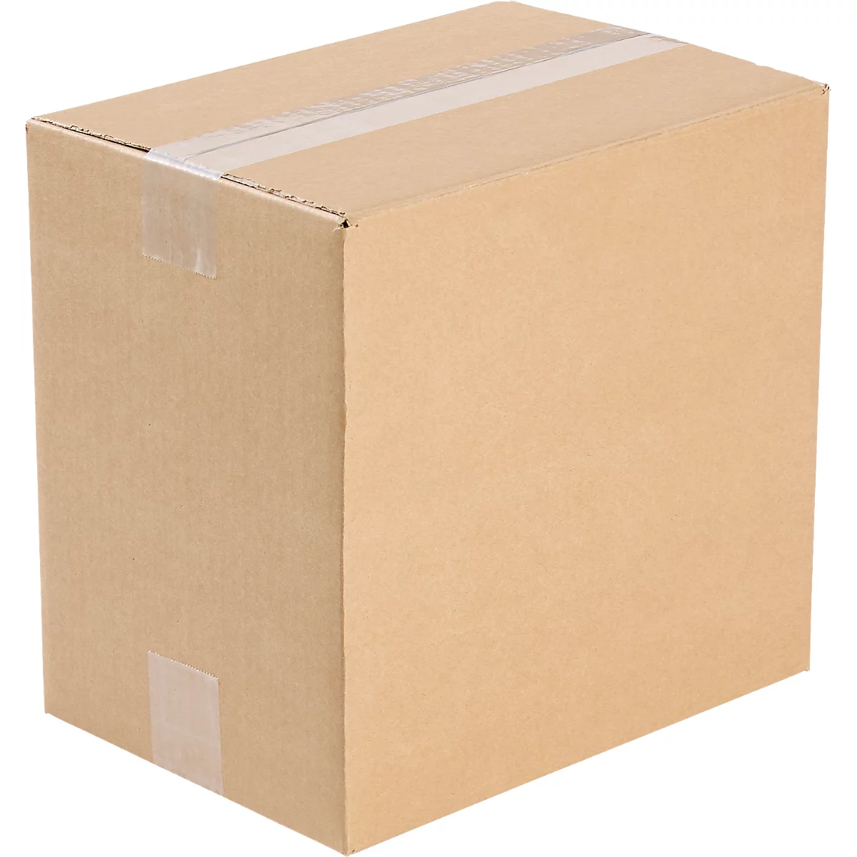 Una caja de cartón marrón, sellada con cinta adhesiva.