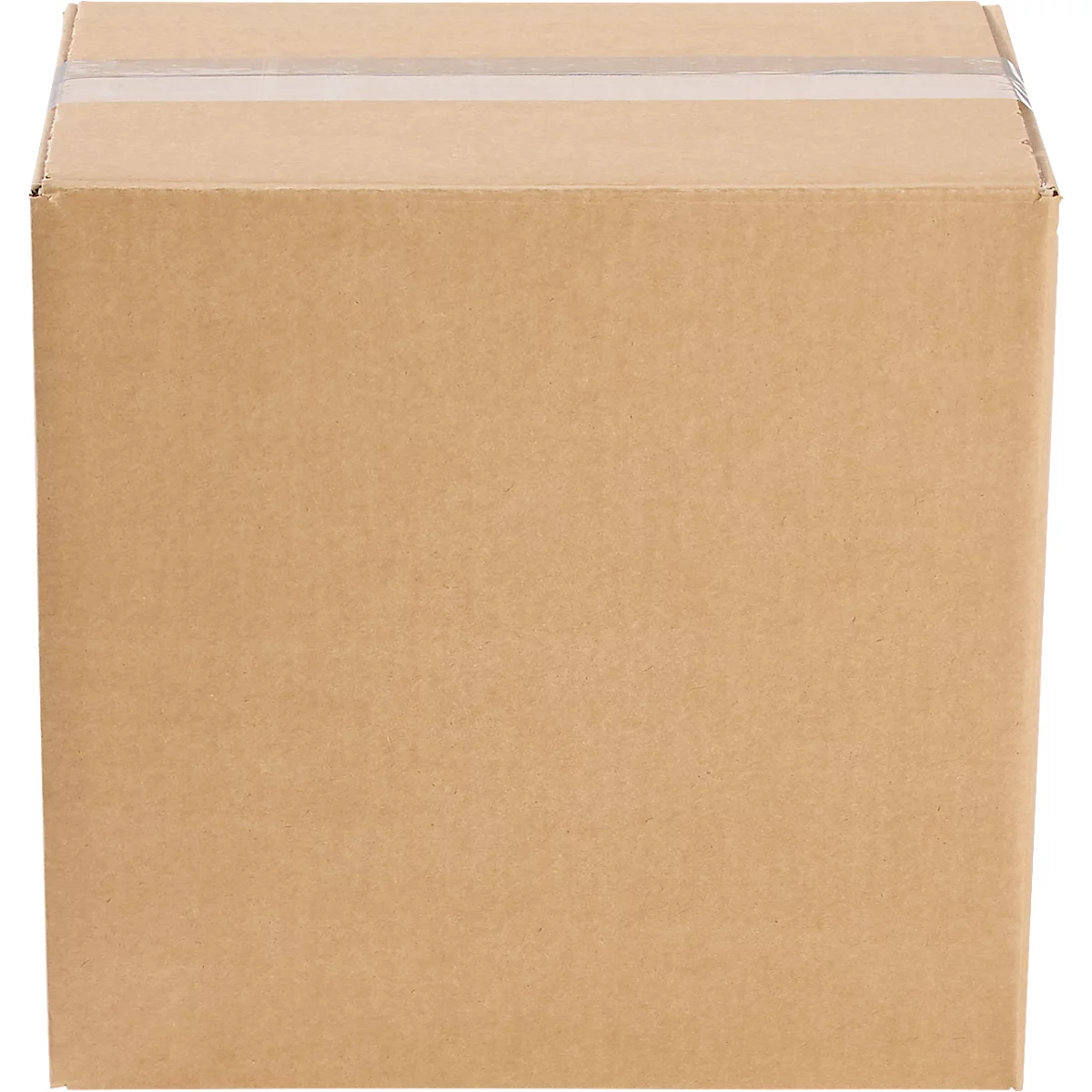 Caja de cartón marrón con cinta adhesiva transparente. Los bordes son visibles.