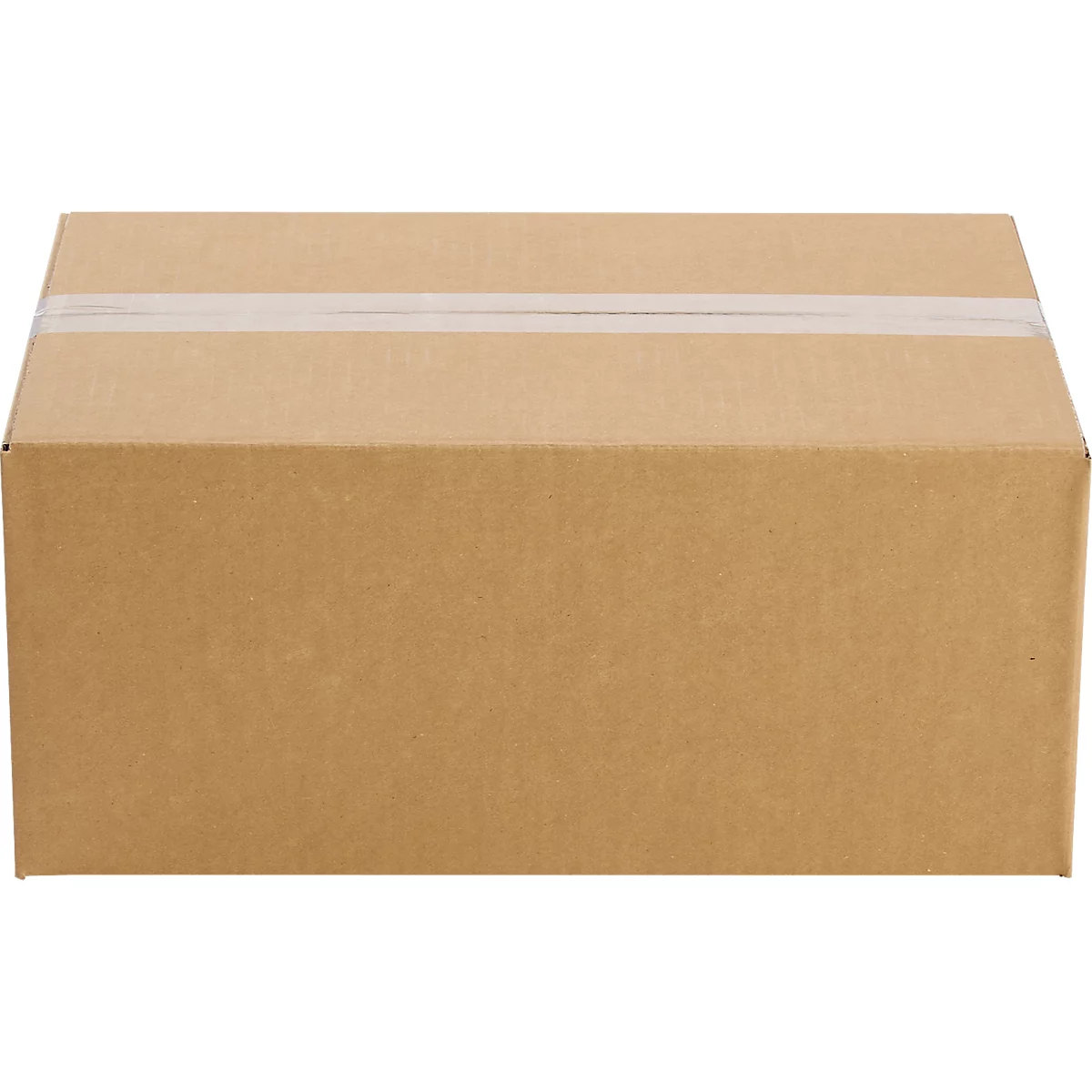 Caja de cartón marrón, sellada con cinta adhesiva.
