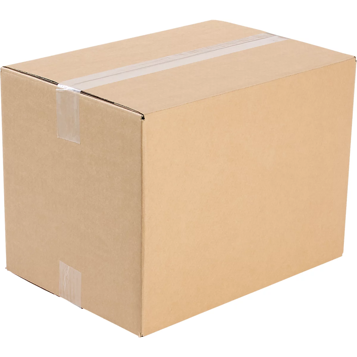 Caja de cartón marrón sellada con cinta adhesiva.