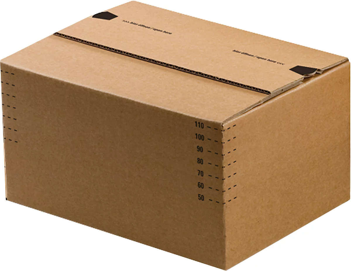 Cajas de cartón para envíos, fondo automático y tapa abatible recerrable, hasta 20 kg, dimensiones interiores L 305 x W 215 x H 125 mm, cartón ondulado, marrón, 50 piezas