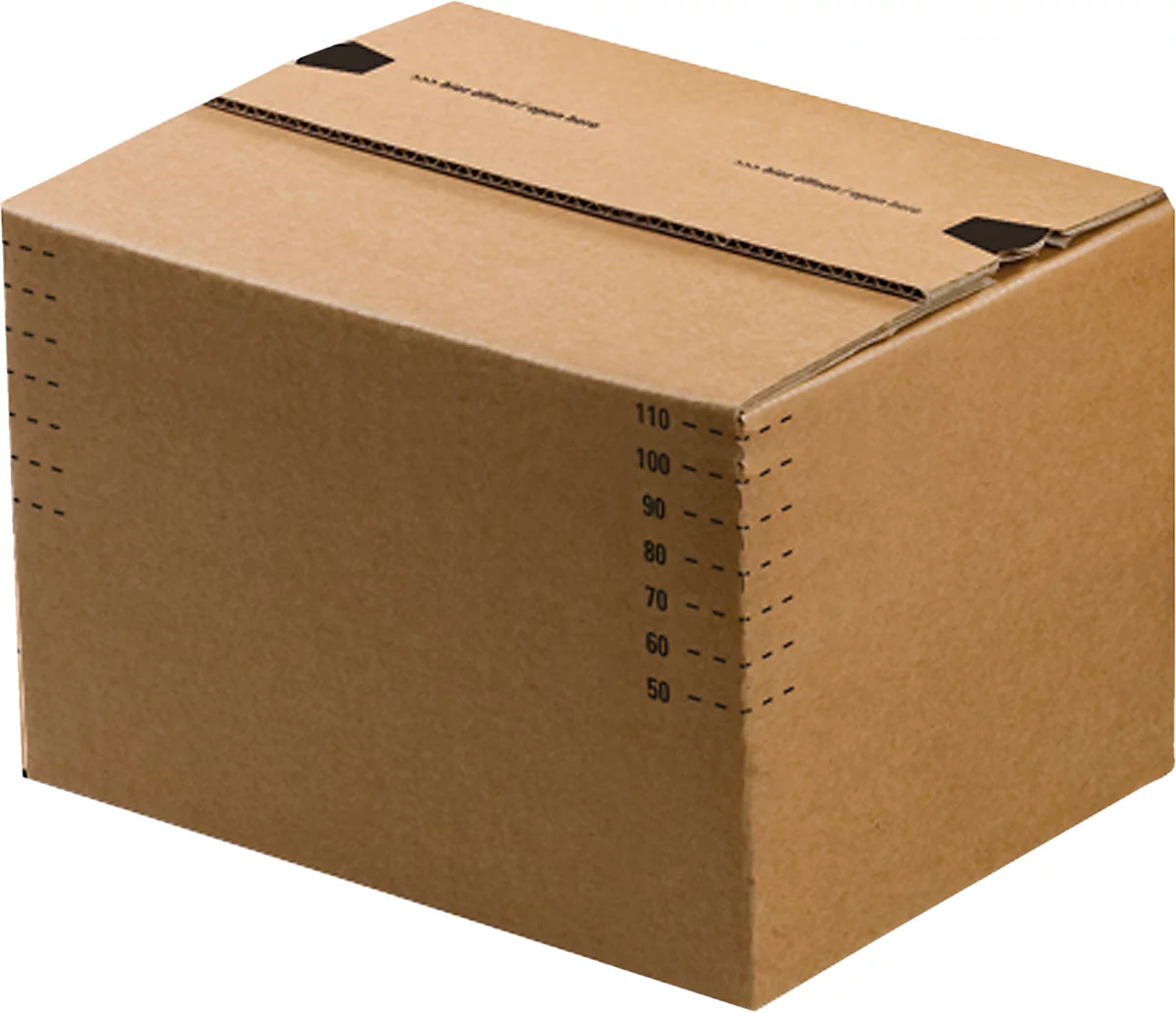 Cajas de cartón para envíos, fondo automático y tapa con solapa recerrable, hasta 20 kg, dimensiones interiores L 270 x W 140 x H 130 mm, cartón corrugado, marrón, 50 piezas