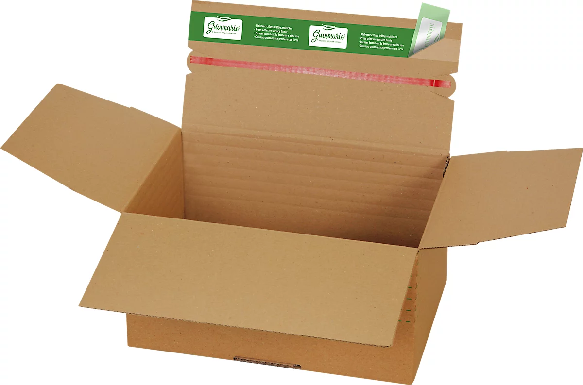 Cajas de envío Grünmarie®, 234 x 169 x 60-125 mm, formato A5/altura variable, fondo automático, hasta 20 kg, 100 % reciclable, cartón ondulado FSC®, marrón, 20 unid.