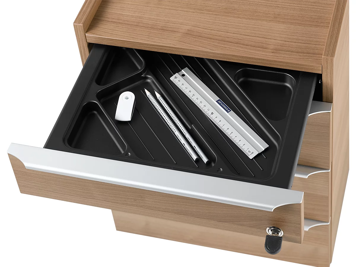 Cajón móvil QUANDOS BOX, 1 cajón para utensilios, 3 cajones, ancho 430 x fondo 800 x alto 570 mm, cerezo Romana