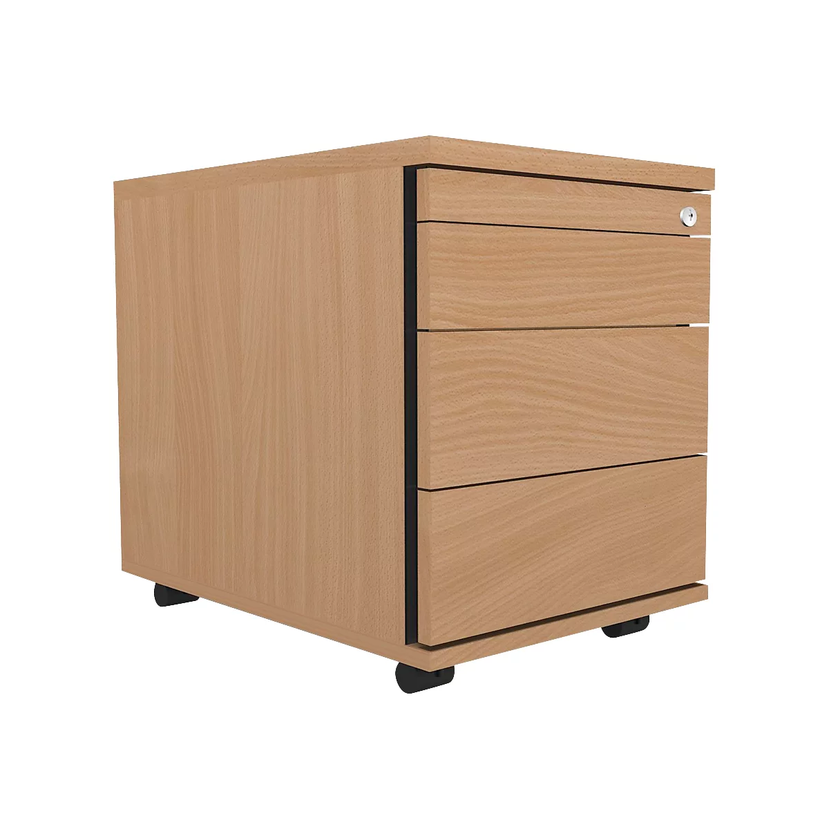 Cajón móvil Schäfer Shop Select 1233, cajón para utensilios + 3 cajones, con cerradura, tablero de aglomerado, ancho 428 x fondo 600 x alto 540 mm, haya