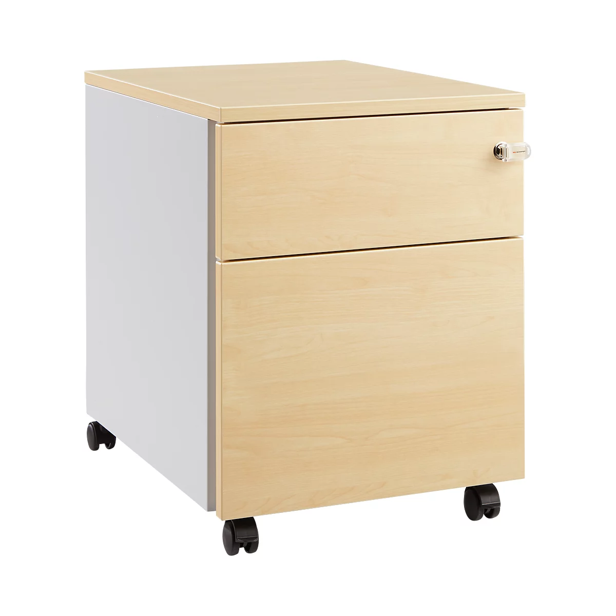 Cajonera móvil Schäfer Shop Pure 36, acero/madera, 1 cajón, decoración arce/aluminio blanco