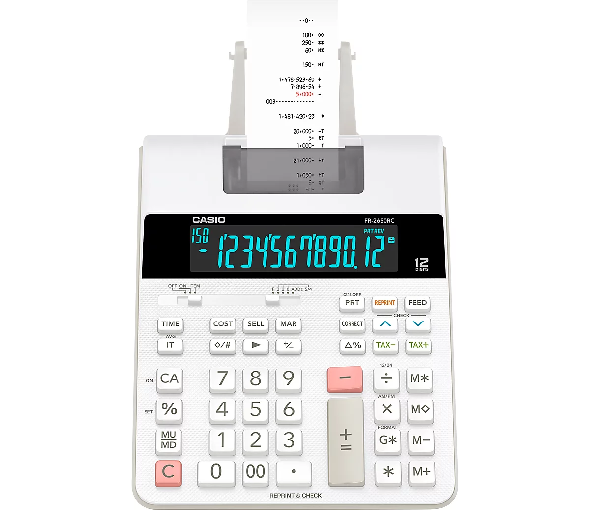 Calculadora de mesa Casio FR-2650RC, función de impresión, pantalla de 12 dígitos, memoria de 4 teclas
