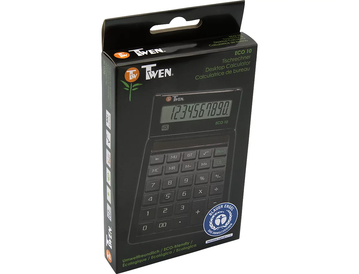 Calculadora de mesa Twen Eco 10, alimentación solar, pantalla de 10 dígitos, funciones MU y GT