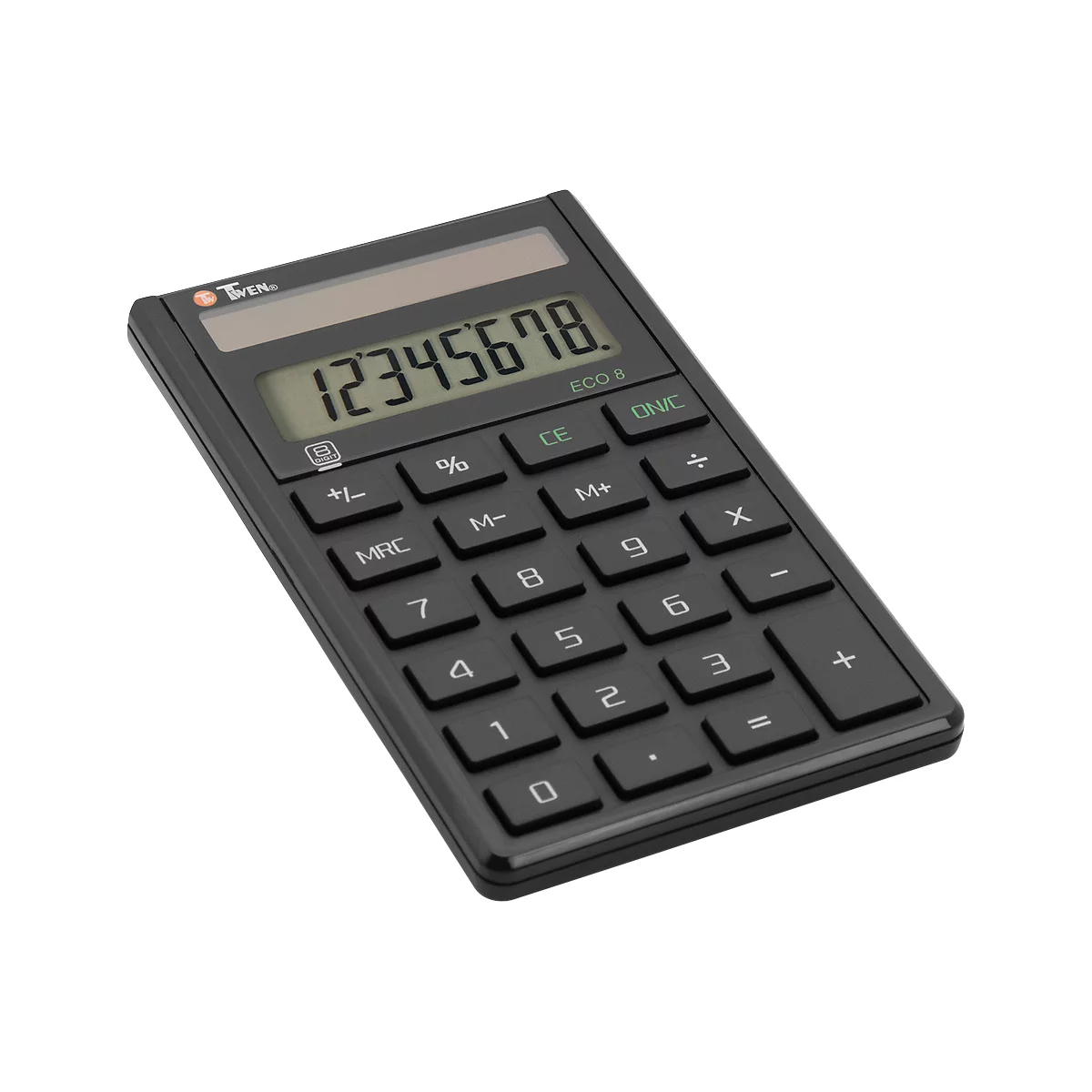 Calculadora de mesa Twen Eco 8, alimentación solar, pantalla de 8 dígitos, 37 g, cambio de signo, 1 memoria