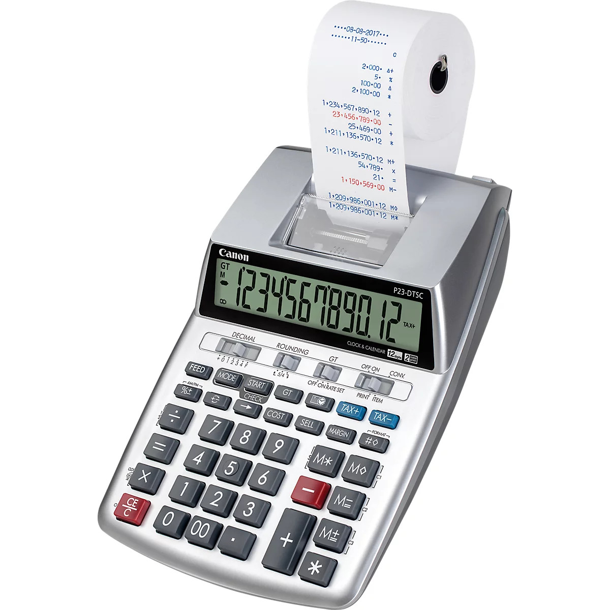 Calculatrice de bureau Canon P23-DTSC II, double mode de fonctionnement, impression bicolore, calcul de taxes et de devises, L 230 x P 163 x H 56 mm