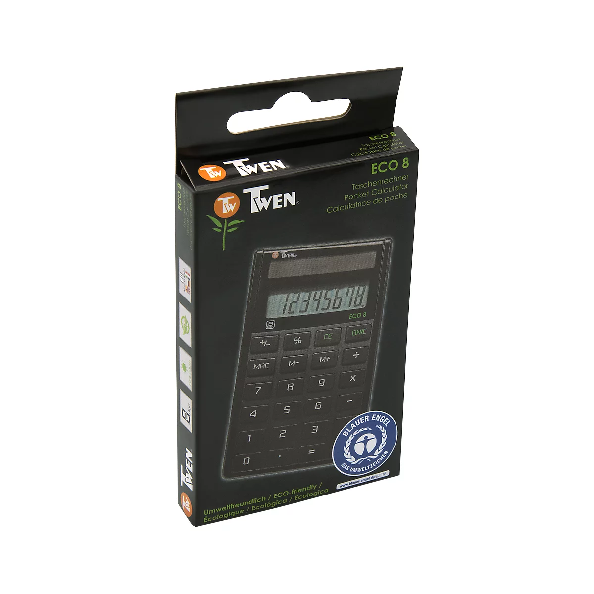 Calculatrice de bureau Twen Eco 8, solaire, affichage à 8 chiffres, 37 g, changement d'enseigne, 1 mémoire