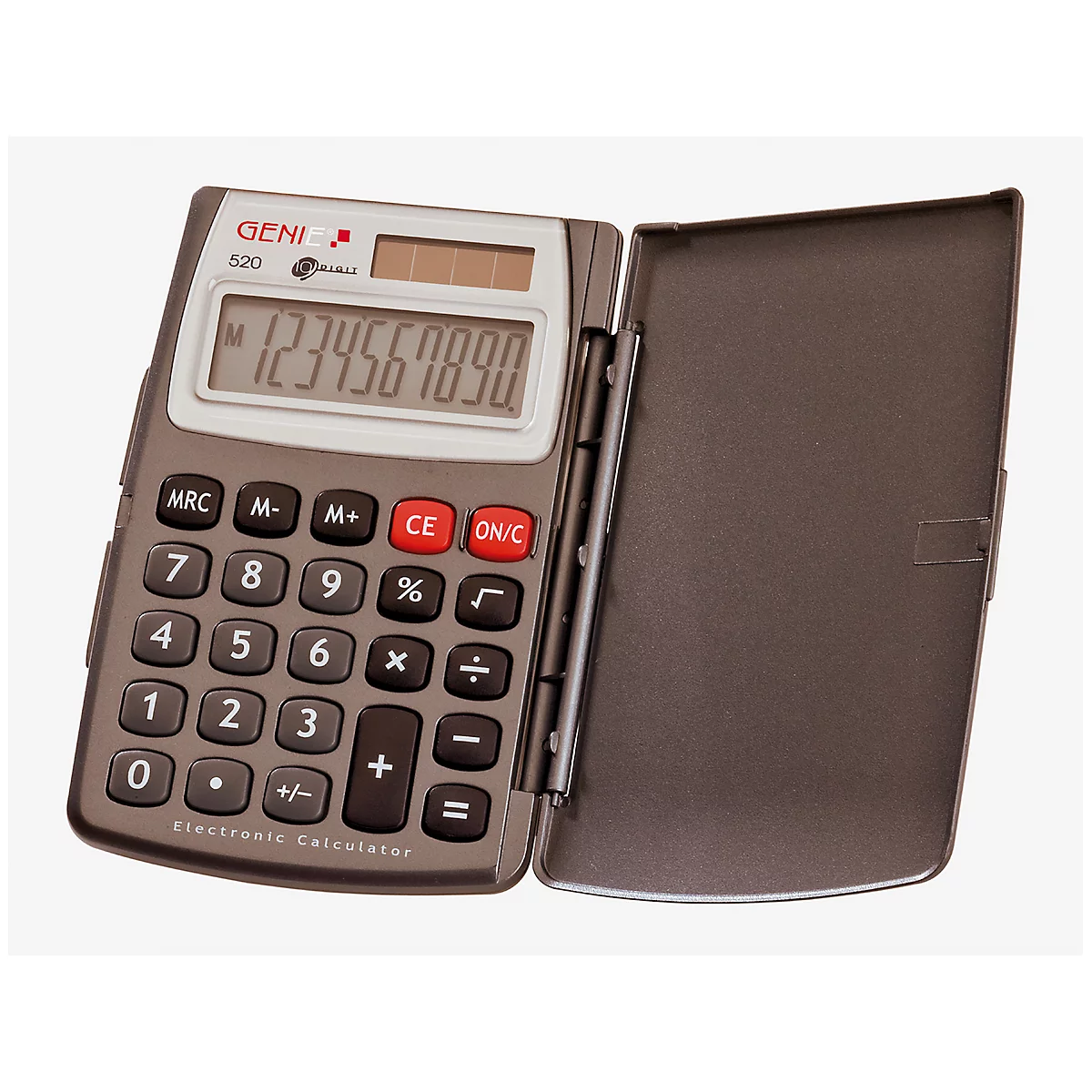 Calculatrice de poche Genie 520, écran 10 chiffres, énergie solaire/piles et couvercle rabattable