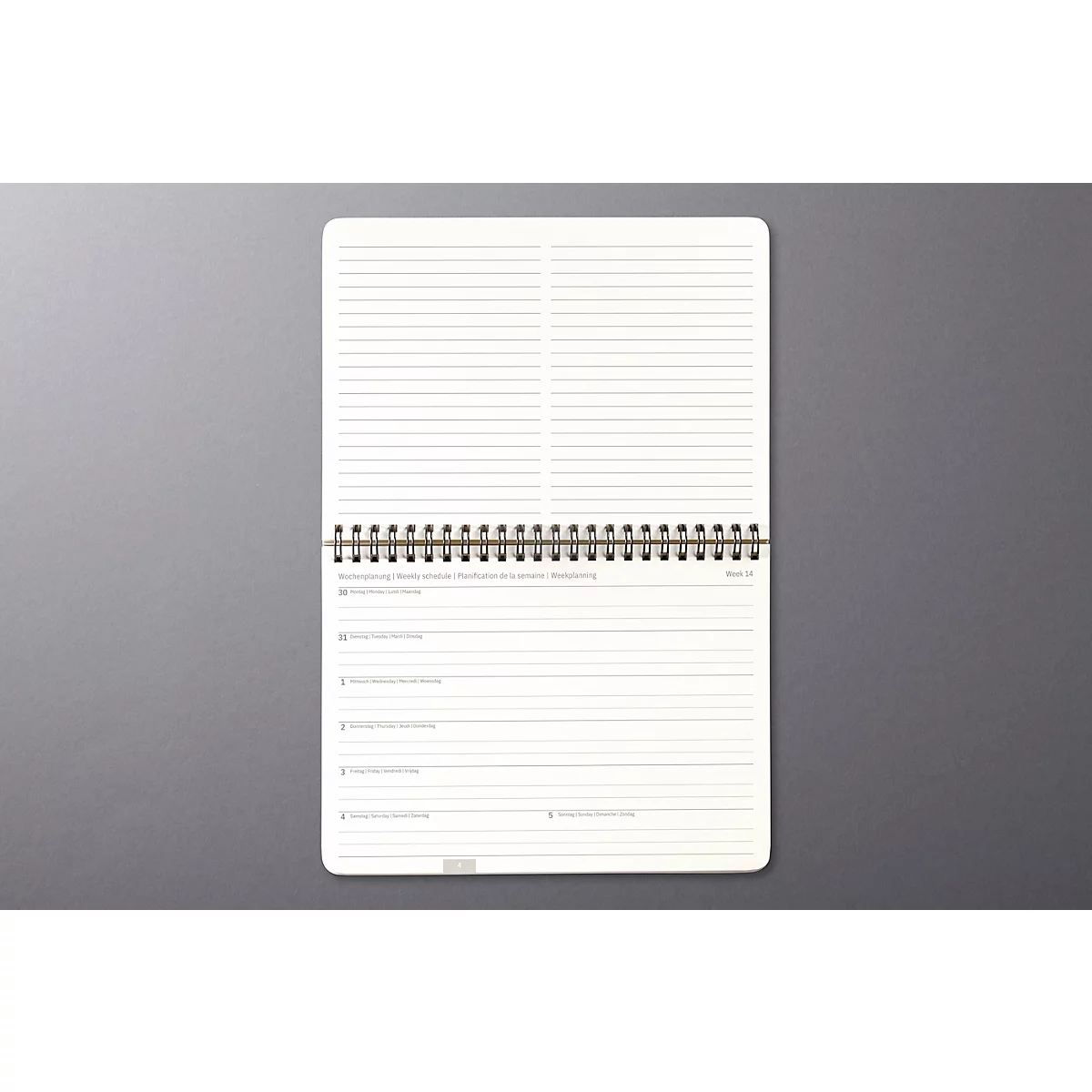 Carnet à spirale, double page ouverte, pages lignées. En haut, une section pour les titres.