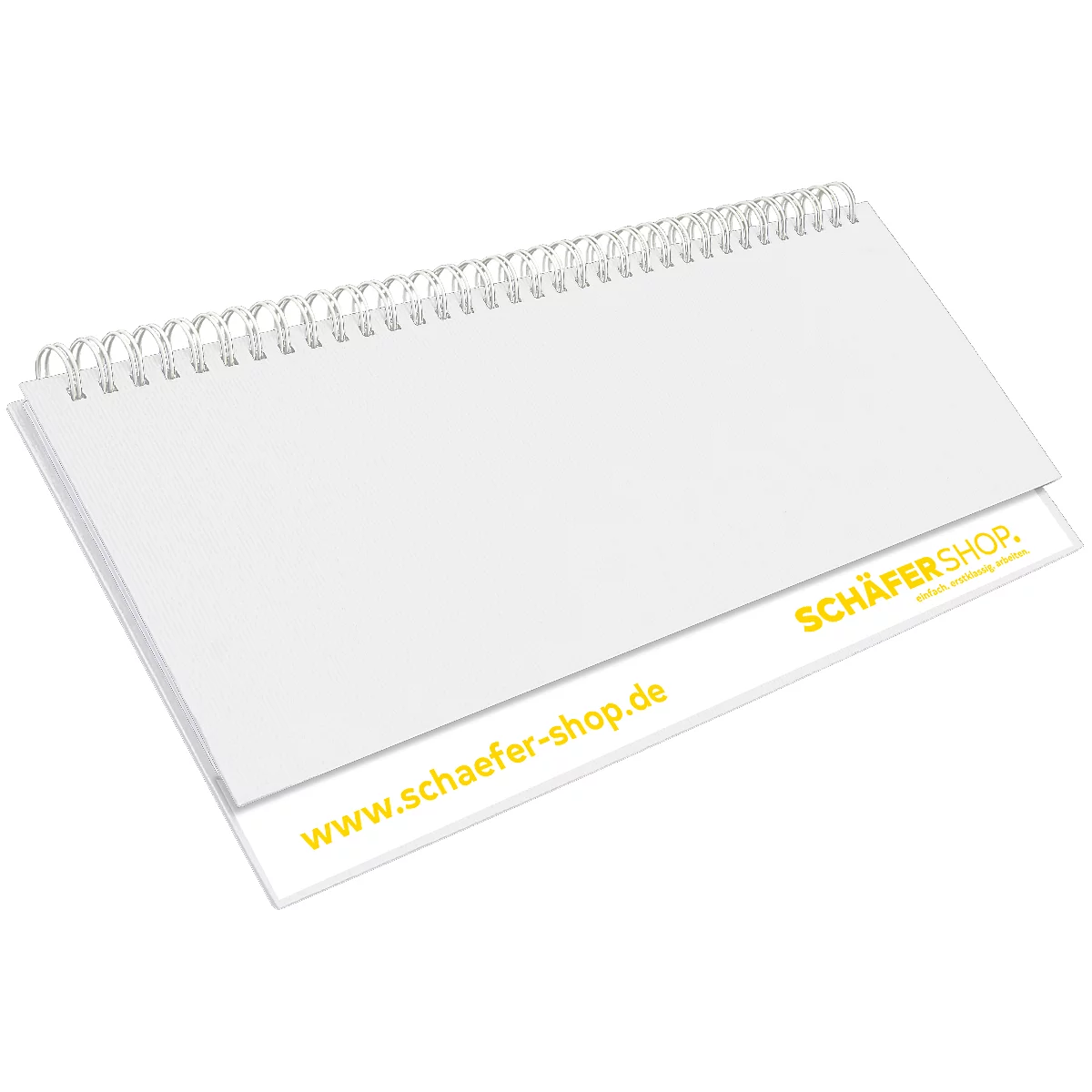 Bloc-notes blanc avec reliure à spirale et impression de schaefer-shop.de.