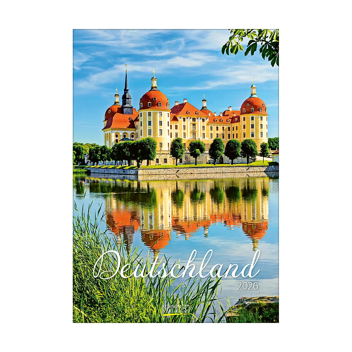 Calendrier avec le château de Moritzburg, Allemagne, 2026, reflet dans l'eau.