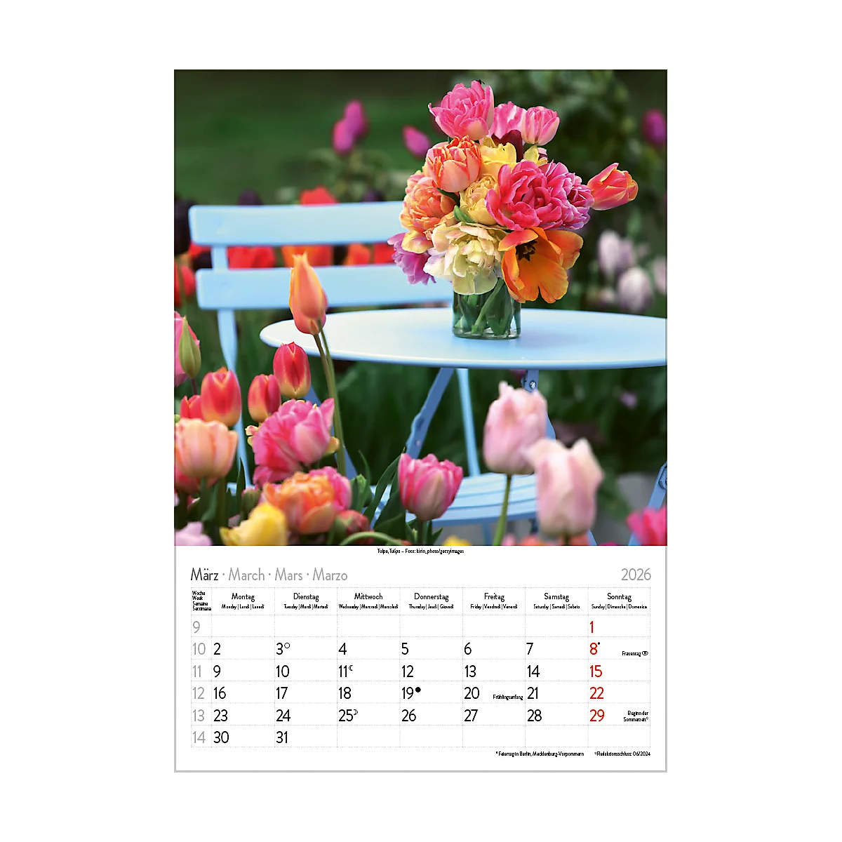 Calendrier illustré Korsch Magie des fleurs 2026, avec motifs photographiques, L 235 x H 335 mm, papier