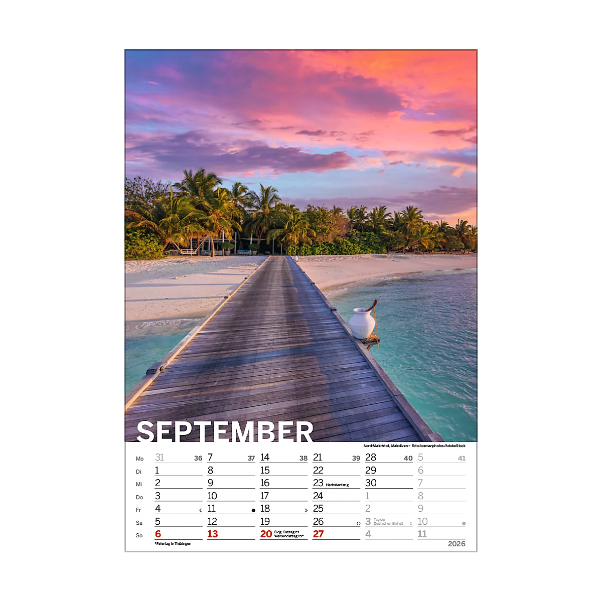 Calendrier illustré Korsch plages de rêve 2026, avec motifs photographiques, L 235 x H 335 mm, papier