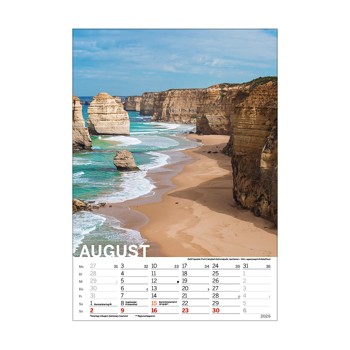 Calendrier illustré Korsch plages de rêve 2026, avec motifs photographiques, L 235 x H 335 mm, papier