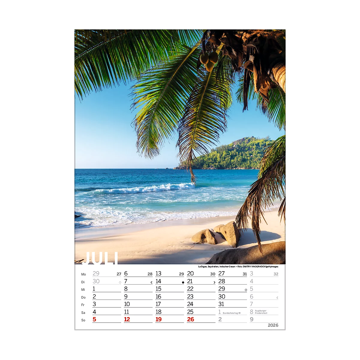 Calendrier illustré Korsch plages de rêve 2026, avec motifs photographiques, L 235 x H 335 mm, papier