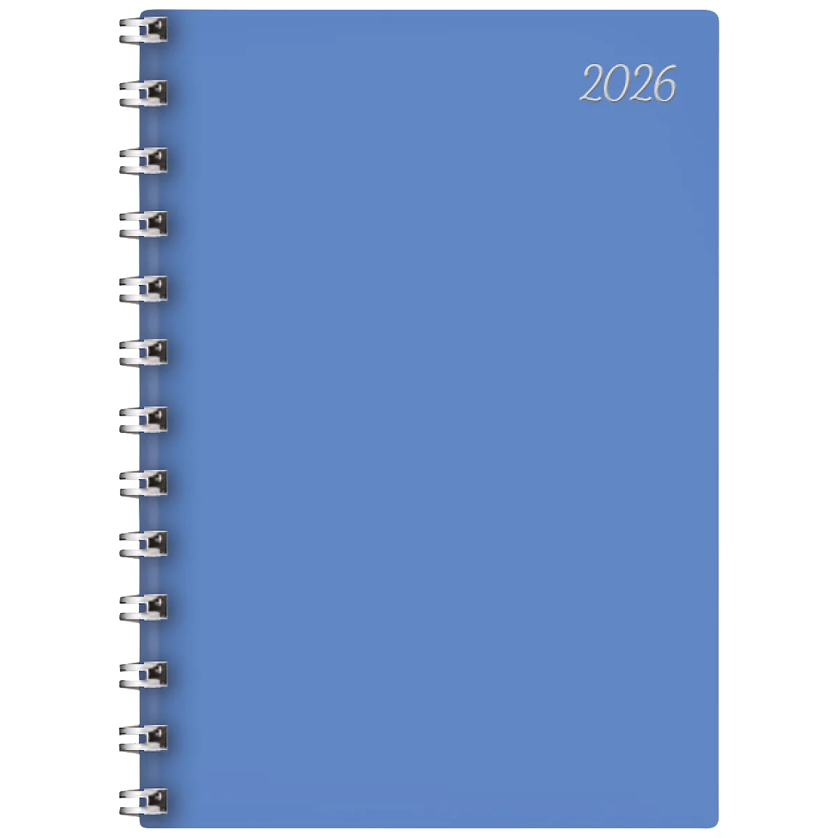Calendrier livre Korsch 2026, A5, 320 pages, calendrier pour D/GB/F/I, samedi/dimanche sur 1 page, reliure à spirale, L 145 x H 205 mm, papier, bleu