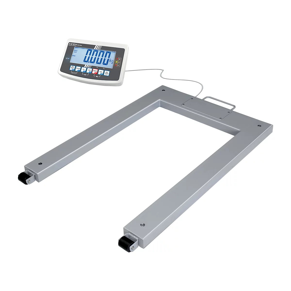 A grey U-shaped scale with digital display showing 0.000 kg.