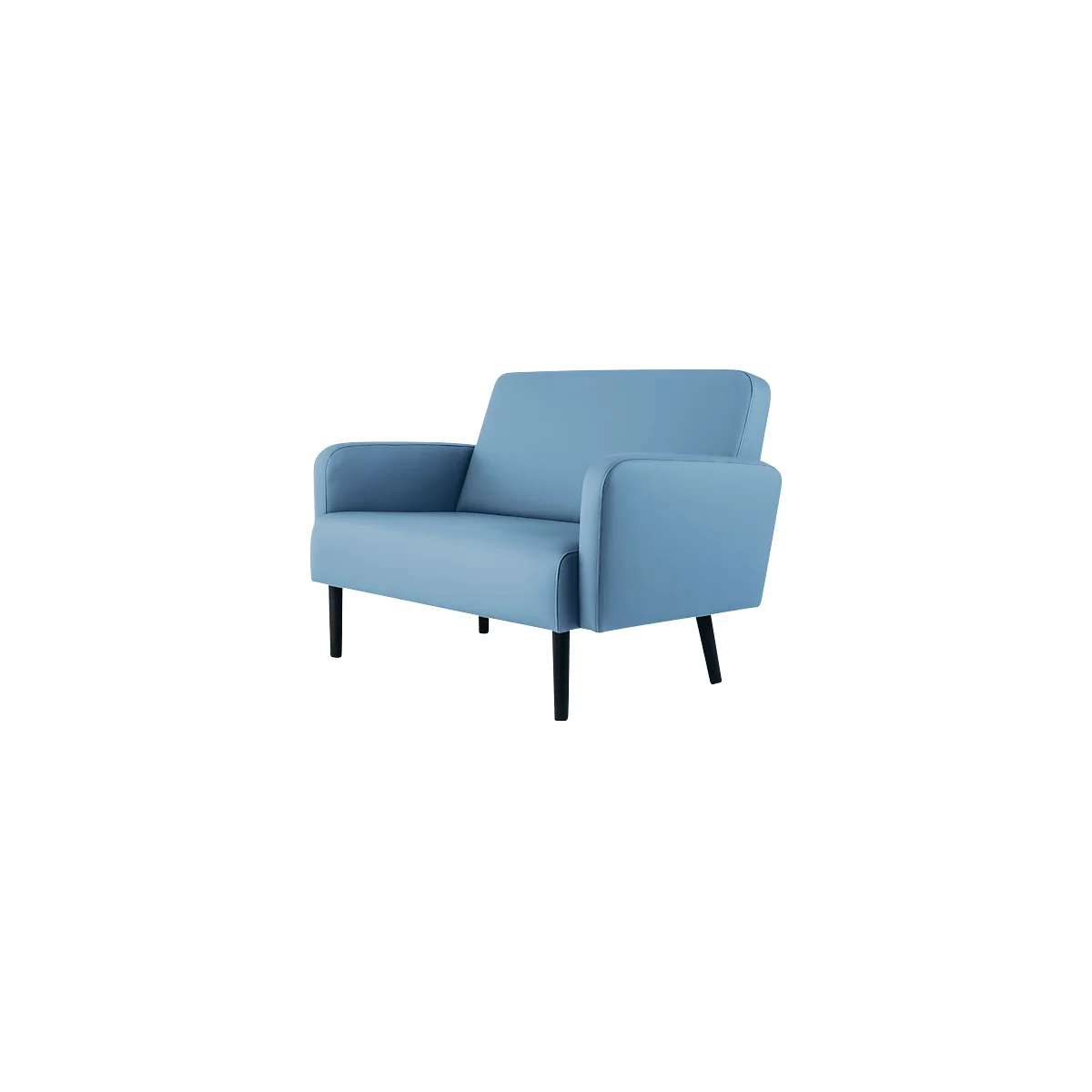 Canapé deux places meet® by Paperflow LISBOA, revêtement en similicuir bleu résistant aux désinfectants, piétement noir, L 1240 x P 815 x H 830 mm