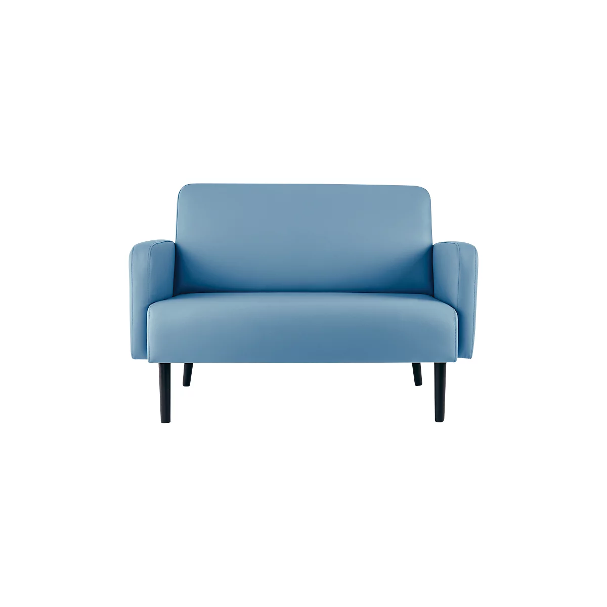 Canapé deux places meet® by Paperflow LISBOA, revêtement en similicuir bleu résistant aux désinfectants, piétement noir, L 1240 x P 815 x H 830 mm