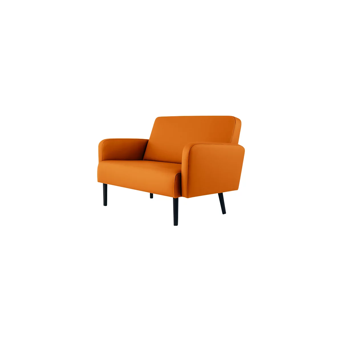 Canapé deux places meet® by Paperflow LISBOA, revêtement en similicuir orange résistant aux désinfectants, piétement noir, L 1240 x P 815 x H 830 mm