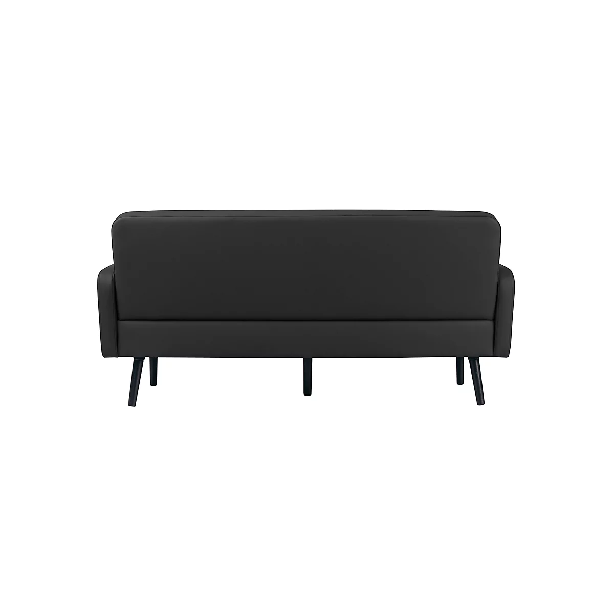 Canapé trois places meet® by Paperflow LISBOA, revêtement en similicuir noir résistant aux désinfectants, piétement noir, L 1590 x P 550 x H 430 mm