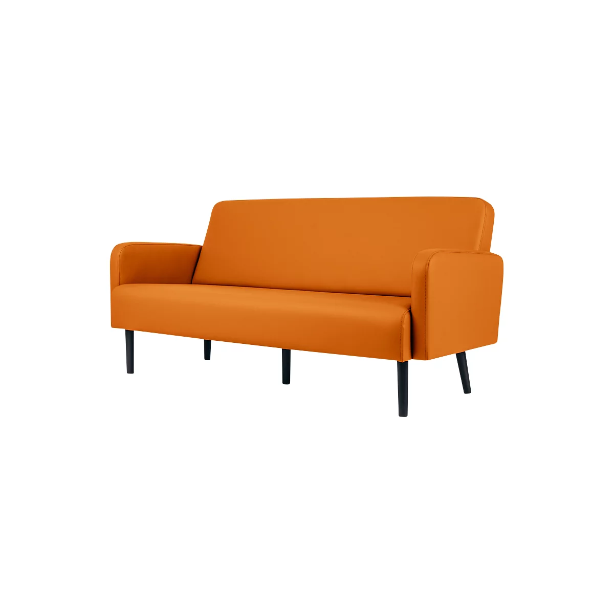 Canapé trois places meet® by Paperflow LISBOA, revêtement en similicuir orange résistant aux désinfectants, piétement noir, L 1590 x P 550 x H 430 mm
