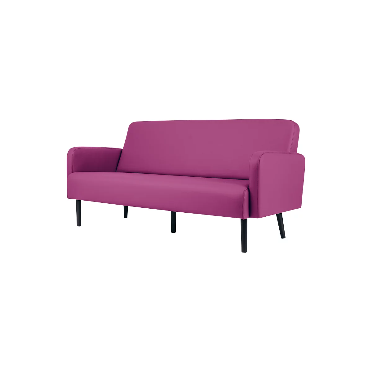 Canapé magenta, lignes épurées, pieds noirs. Design moderne.