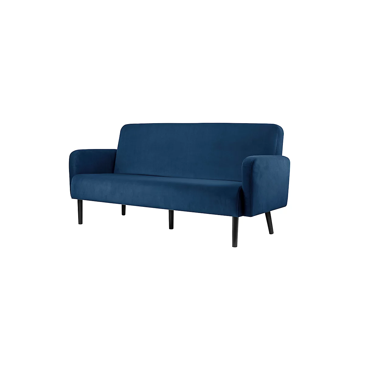 Canapé trois places meet® by Paperflow LISBOA, revêtement velours bleu, piétement noir, L 1590 x P 550 x H 430 mm