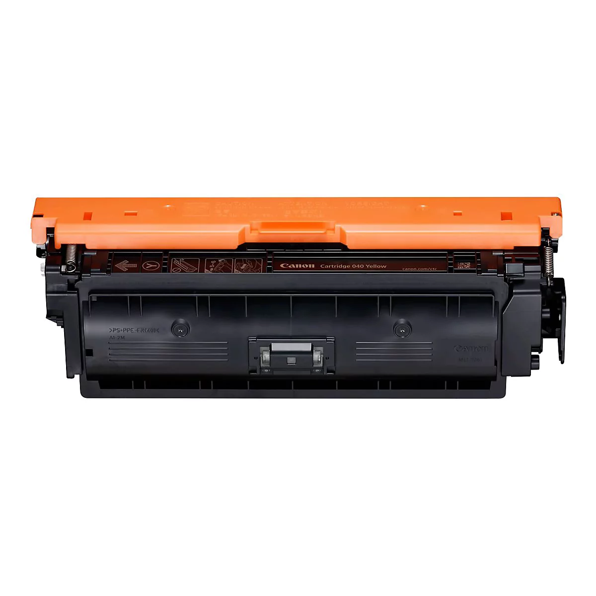 Eine Canon Tonerkartusche, orange-schwarz. Aufschrift: Canon Cartridge 324 Yellow.