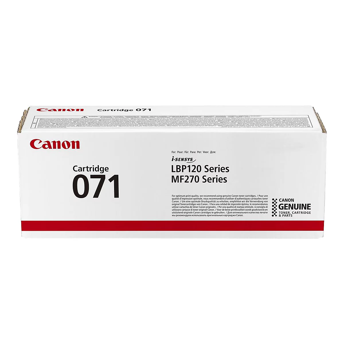 Weiße Canon-Kartuschenverpackung, Aufschrift Cartridge 071, roter Canon-Schriftzug.